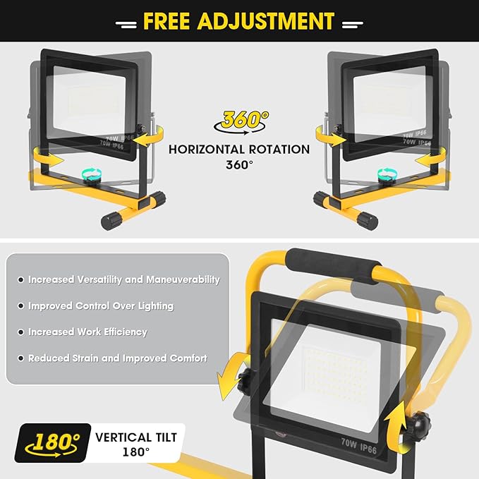 Zetunlo 21000Lumen LED Work Lights with Stand - 3 Head Portable Work Light with 16FT Cord - IP66 Waterproof Tripod Worklights for Outdoor Indoor Job Site Workshop Garage Construction Site Lighting