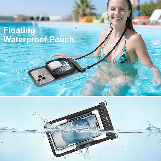Niveaya [Floatable Floating Waterproof Phone Pouch 2 Pack-Up to 8.5", Large Space Adjustable Neck Lanyard Waterproof Phone Case, Phone Dry Bags for Vacation Beach Pool Kayak Cruise Travel Essentials
