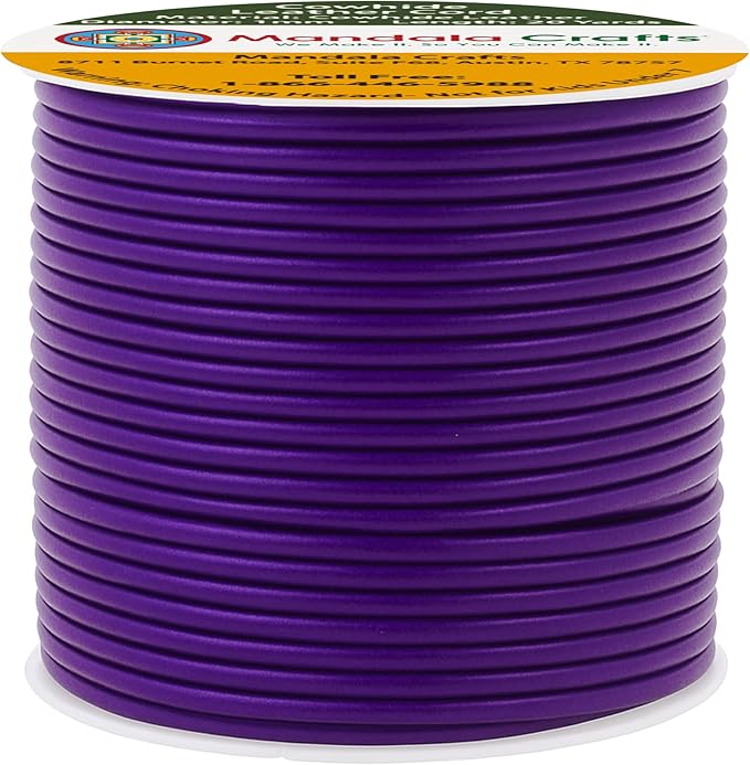 Mandala Crafts Round Genuine Purple Leather Cord for Jewelry Making – 1mm Cowhide Leather Rope String Lace for Kumihimo – 20 Yards Cowhide Craft Cording Spool
