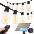 addlon 102FT(96FT+6) Solar String Lights Outdoor Waterproof with USB Port & Remote Control Solar Patio Lights for Outside Solar Powered with 52 LED Dimmable Bulbs for Porch Garden Deck Halloween