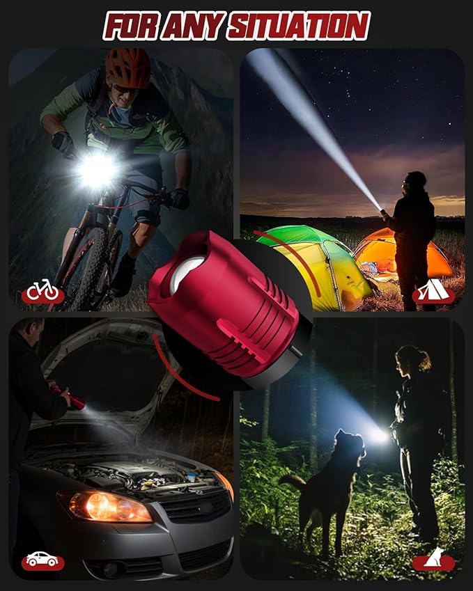 Victoper Red Rechargeabe Flashlight 2 Pack, High Lumens 5 Modes LED Bright Tactical Flashlights, Waterproof Zoomable Flash Light for Outdoor, Gifts for Camping Essentials Gear