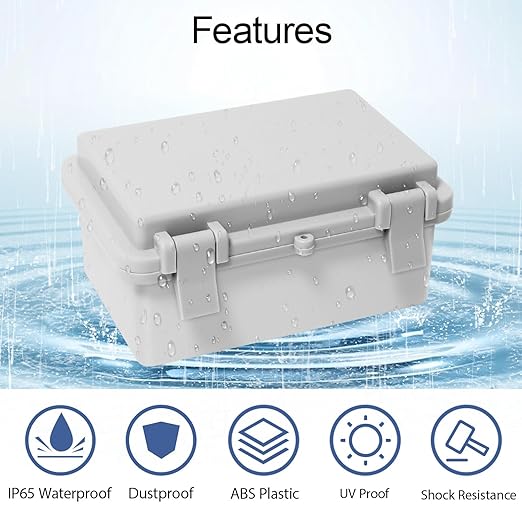 Junction Box, ABS Plastic, IP65 Waterproof Dustproof Universal Electrical Enclosure, Hinged Shell Outdoor and Indoor Usage Project Box, 5.9"x 3.9"x 2.8"(150x100x70mm), Grey