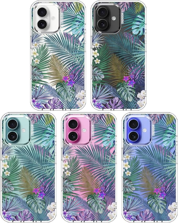 MOSNOVO Case for iPhone 16, [Buffertech 6.6ft Military-Grade Drop Protection] [Anti Peel Off Tech] Clear TPU Bumper Phone Case Cover Design - Tropical Rainforests