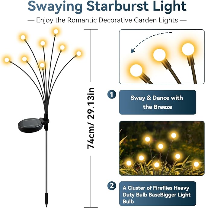 Slyuexu Solar Garden Lights Outdoor Waterproof, 2 Pack 16 LED Swaying Firefly Lights Outdoor Decor Light for Pathway Party Christmas Decoration, Unique Gifts for Women, Warm White