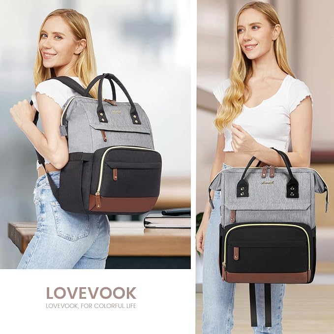 LOVEVOOK Laptop Backpack for Women, 15.6 Inch Work Business Backpacks Purse With Large Capacity, Waterproof Nurse Bag College Bookbag for School, Waterproof Casual Daypack for Travel
