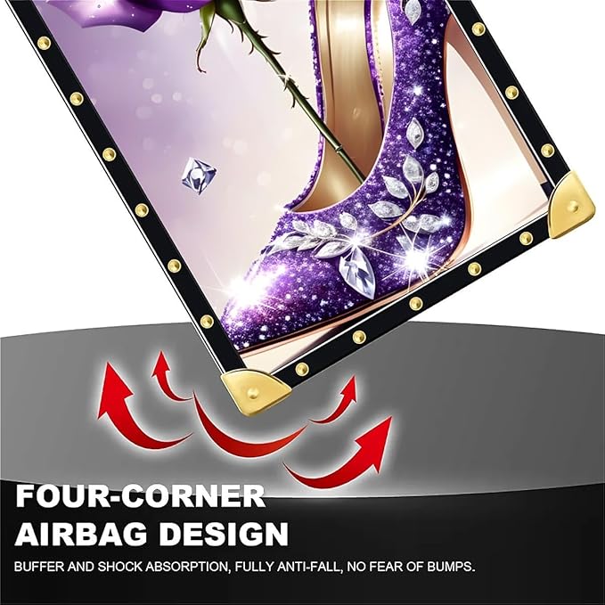 for iPhone 17 Pro Case Luxury Golden Decoration for Girl Women Soft TPU Shockproof Protective Hard PC Back for iPhone 17 Pro Crazy Pattern High Heeled Purple Diamond Rose