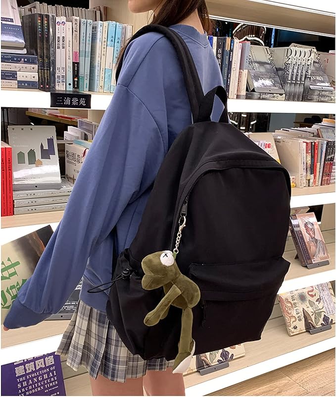 PAUBACK Black School Backpack for Girls Women Waterproof High School Book Bag Cute Backpack for Men Teens Boys, Lightweight Simple Middle School Back Pack Daypack