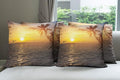 Ambesonne Beach Decorative Throw Pillow Case Pack of 4, Palm Trees in Tropical Island Beach Jumping Fishes and Majestic Sunset Image, Cushion Cover for Couch Living Room Car, 18", Bluegrey Yellow