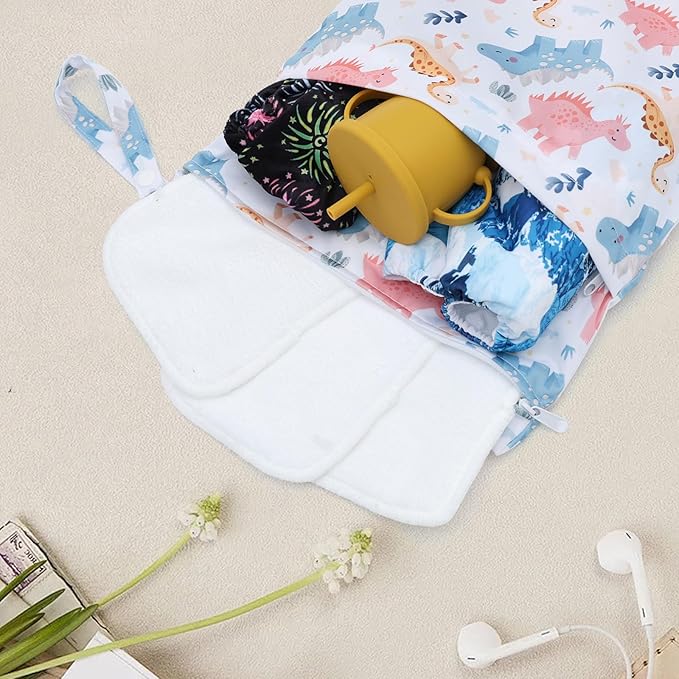 ALVA ALVABABY 2pcs Cloth Diaper Wet Dry Bags Waterproof Reusable with Two Zippered Pockets Travel Beach Pool Daycare Soiled Baby Items Yoga Gym Bag for Swimsuits or Wet Clothes