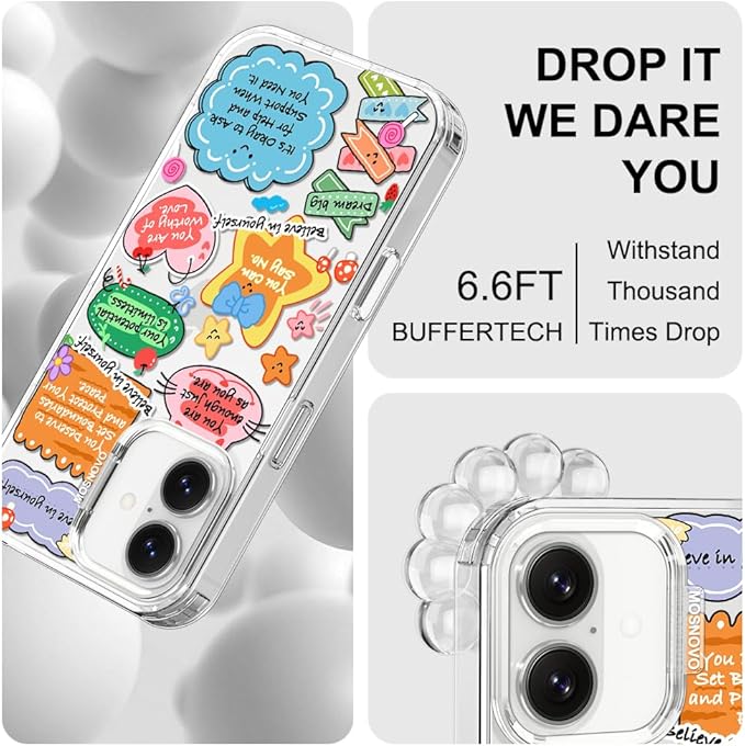 MOSNOVO for iPhone 17 Case, Shockproof Military-Grade Protection 6.6ft Drop Tested, Camera Control, Clear Phone Case for iPhone 17, Self Love Club Design