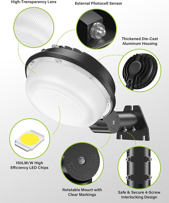 LED Barn Light 150W, Yard Area Light Dusk to Dawn Outdoor Lighting with Photocell 21000LM 5000K Daylight IP65 Waterproof LED Flood Security Parking Lot Lights for Street/Farmhouse/Garage