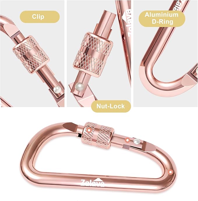 6PCS Carabiner Keychain, 2 inch Aluminum D-Clip Caribeener with Hook