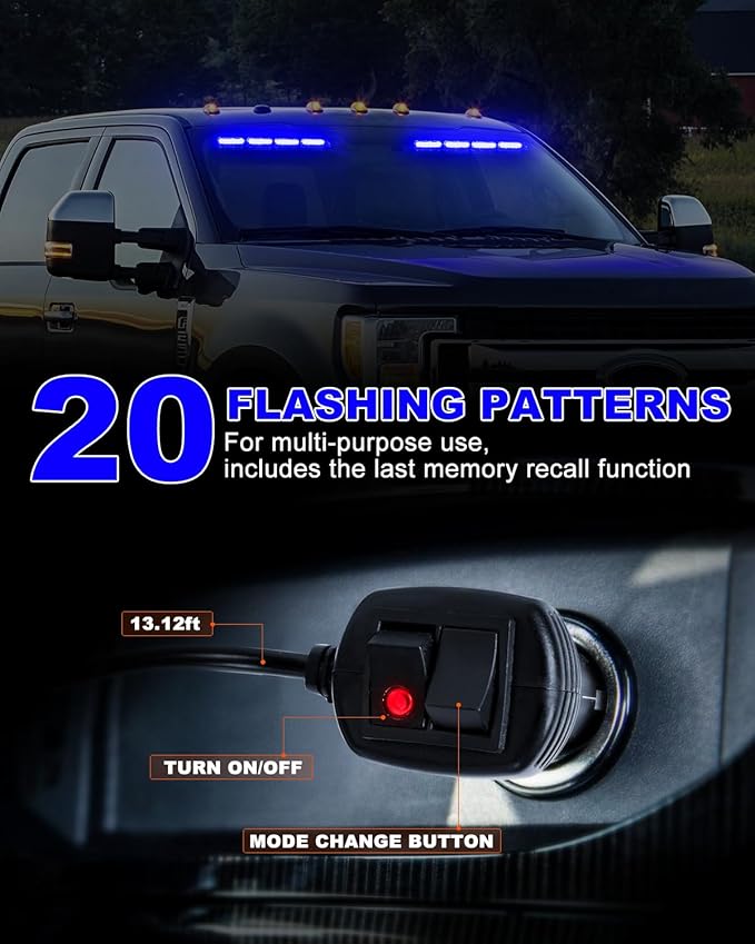 HLauto 6Z4J Emergency Dash Strobe Lights: 2x16.8 inch Blue Safety Lights, 48 LED Flashing Warning Hazard Interior Windshield Visor Traffic Light Bar for Trucks, Construction Vehicles