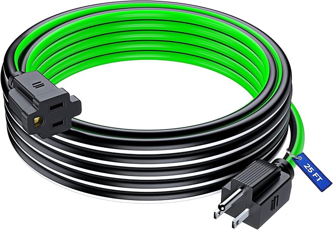 Maximm 25 Ft Black, White and Green Extension Cord, Heavy Duty 3-Prong Outdoor Power Cable, ETL Listed for Contractors