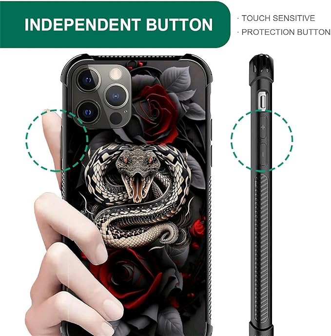 for iPhone 11 Pro Case, Entwined Rose Snake Pattern Graphic Design Girl Boy Soft Silicone Hard Acrylic Shock Protection for iPhone 11 Pro