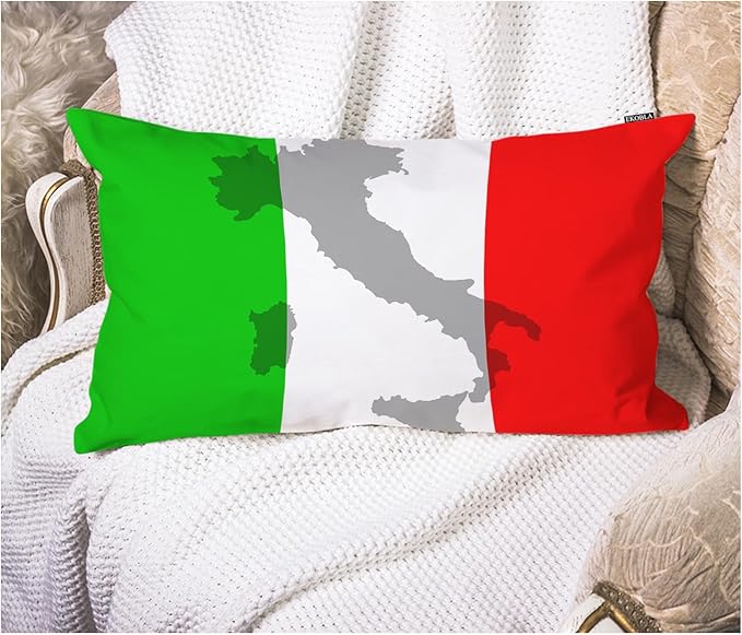 EKOBLA Decorative Cushion Cover Italian Flag Europe Country Red Green White Territory Travel Lumber Pillow Cases for Outdoor Square Couch Chair Cushion Cover Cotton Linen 12x20 Inches