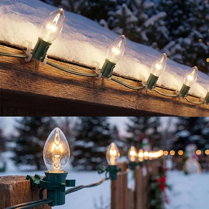 25 Pack C7 Clear Replacement Bulbs, C7 Outdoor Candle Light Bulbs, Night Candle Light for Indoor Outdoor Patio Bistro Party Decor Christmas String Light, E12 Candelabra Base, 5W