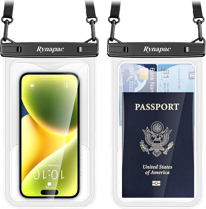 Rynapac [Up to 8.5" Waterproof Phone Pouch - 2 Pack IPX8 Waterproof Phone Case for iPhone 17 16 15 14 Pro Max Galaxy S26 Ultra, Touchscreen & Underwater Photography, Beach Cruise Travel Essentials
