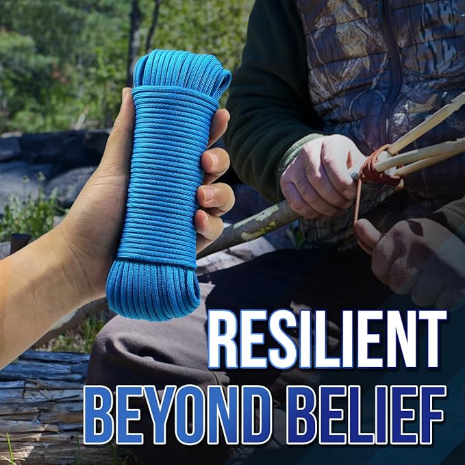 High Tensile Paracord Type III Parachute Cord Reflective Paracord Rope Tactical Paracord for Camping, Survival, Gear Repair & DIY (Blue, 98 Ft)