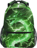 Wamika Dragon Backpack for Boys Girls Cool Green Fire Dinosaur Kids Backpacks Ages 6-14 Dino Animal Children Primary Elementary Middle School Bookbag Daypack Teens Bag 12.6 x 5.1 x 16.5 Inch