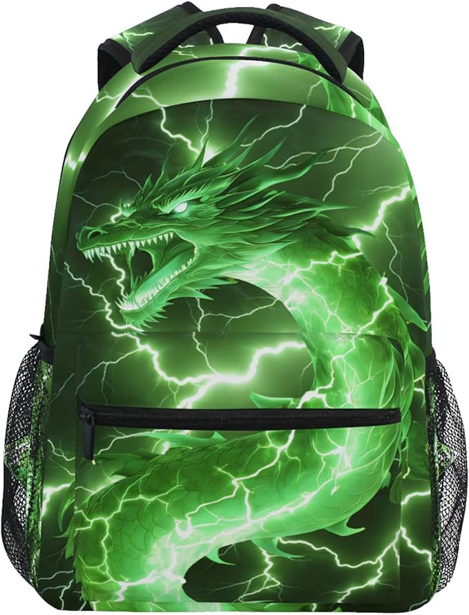Wamika Dragon Backpack for Boys Girls Cool Green Fire Dinosaur Kids Backpacks Ages 6-14 Dino Animal Children Primary Elementary Middle School Bookbag Daypack Teens Bag 12.6 x 5.1 x 16.5 Inch