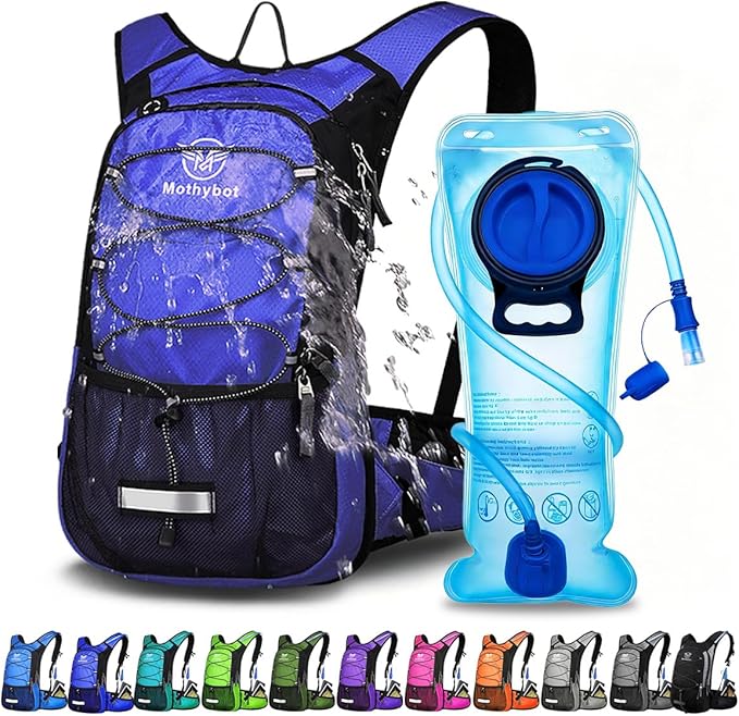 Mothybot Hydration Pack, Insulated Hydration Backpack with 2L BPA Free Water Bladder and Storage, Hiking Backpack for Men, Women, Kids for Running, Cycling, Camping - Keep Liquid Cool up to 5 Hours