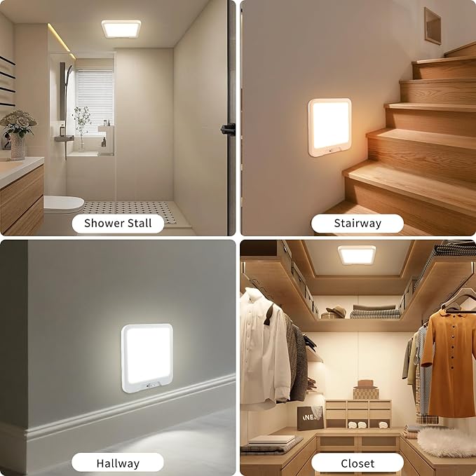 USB C Rechargeable Motion Sensor Ceiling Light 550LM with Remote, 3000K 4000K 6000K Magnetic No Wiring LED Ceiling Light Battery Powered for Shower Stairs Hallway Porch Pantry Garage Patio Shed