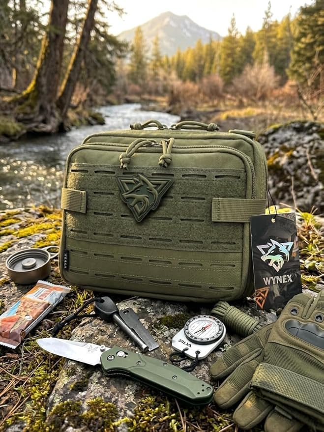 WYNEX Tactical Molle Admin Pouch of Double Layer Design, Admin Pouches Molle Attachment Military Medical EMT Organizer with Map Pocket EDC EMT Pack IFAK Tool Holder Universal U.S.A Patch Included
