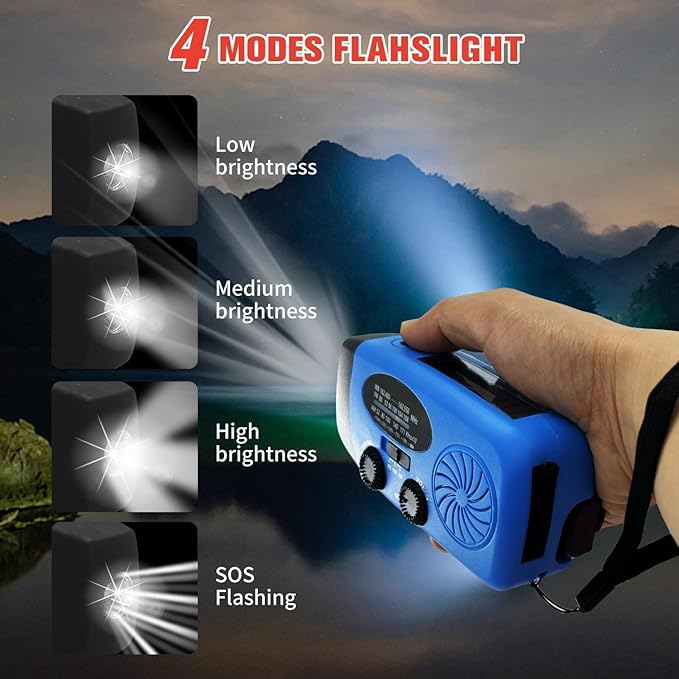 2000mAh Weather Emergency Radio, Portable Solar AM/FM/NOAA Hand Crank Radio, Cell Phone Charger with SOS, 1W LED Flashlight, Headphone Jack, Power for Emergency Preparedness