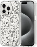 MOSNOVO Case for iPhone 15 Pro, [Buffertech 6.6ft Military-Grade Drop Protection] [Anti Peel Off Tech] Clear TPU Bumper Phone Case Cover Design - Abstract Face Line Art