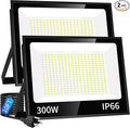ISUERFY 300W LED Flood Light Outdoor with Plug, 36000LM Ultra Brighter Security Light, IP66 Waterproof Exterior Plug in Floodlight, 5000K Daylight White for Lawn Yard Garden Stadium(2 Pack)