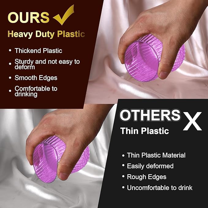 Lueumxc 40 Pack Plastic Ribbed Wine Glasses, 14Oz Origami Disposable Wine Glasses Unbreakable Clear Plastic Cocktail Glasses Recyclable Shatterproof Reusable Wine Cups (14oz-purple-40pack)