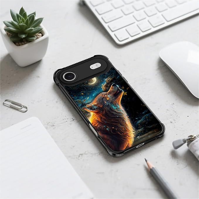 for iPhone 17 Air Case,for MagSafe Graphic Design for Girl Boy Soft Silicone Hard Acrylic Shock Protection Designed for iPhone 17 Air Star Cave Hungry Wolf Pattern