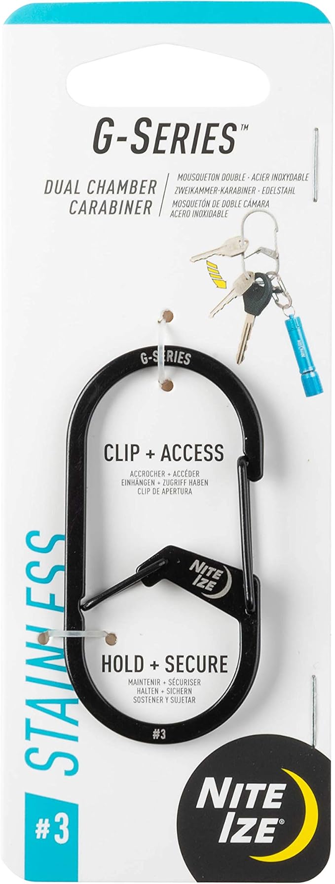 Nite IZE GS3-01-R6 G-Series Dual Chamber Carabiner, Size #3 1-Pack, Black