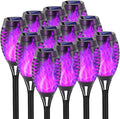 EOYIZW Solar Lights Outdoor, Halloween Decorations Purple Solar Tiki Torches for Outside, 12 Pack Torch Light with Flickering Flame Landscape Outdoor Lights for Yard Patio Garden