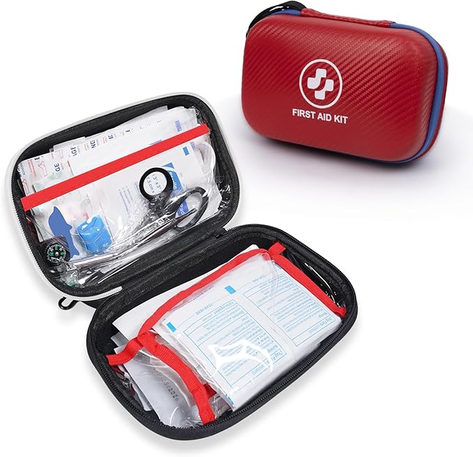 315 Piece Emergency Kit – Waterproof Hard Shell EVA First Aid Kit for Home, Car, Camping, Hiking, Travel, Office & Outdoor Emergencies(Red/Blue)
