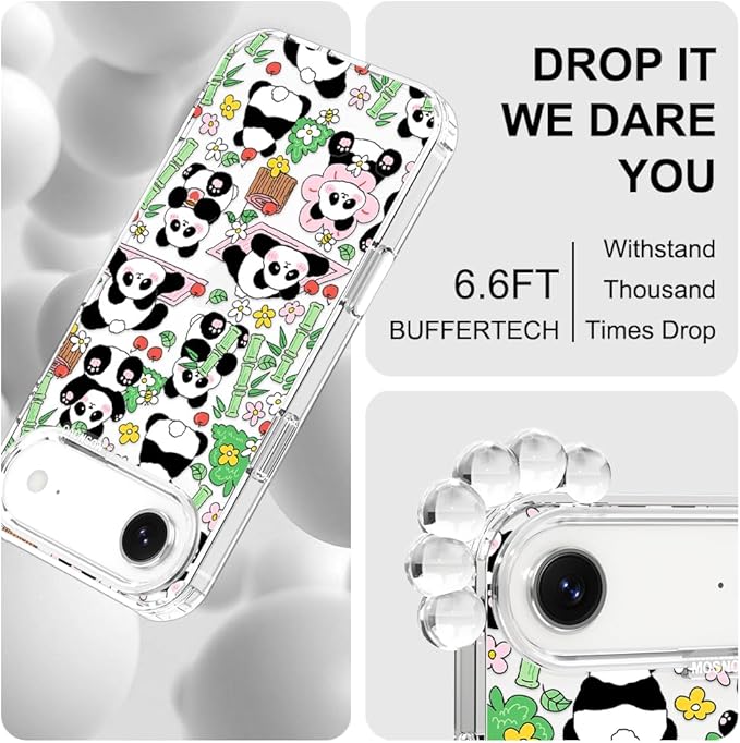 MOSNOVO for iPhone Air Case, Shockproof Military-Grade Protection 6.6ft Drop Tested, Camera Control, Clear Phone Case for iPhone 17 Air, Kawaii Panda Garden Design