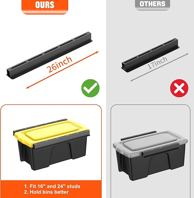 TORACK Garage Ceiling Bin Storage Rack, Adjustable Heavy Duty Overhead Tote Storage Rail System(for 5 Bins, Bins are not included)