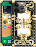 Compatible with iPhone 14 Pro Max Case, Gold Grain Flowers Luxury Golden Decoration for Girl Women Soft TPU Shockproof Protective Hard PC Back for iPhone 14 Pro Max