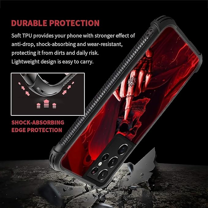 for Samsung Galaxy S21 Ultra Case, Gestures Funny Skull Pattern Graphic Design Girl Boy Soft Silicone Hard Acrylic Shock Protection for Samsung Galaxy S21 Ultra