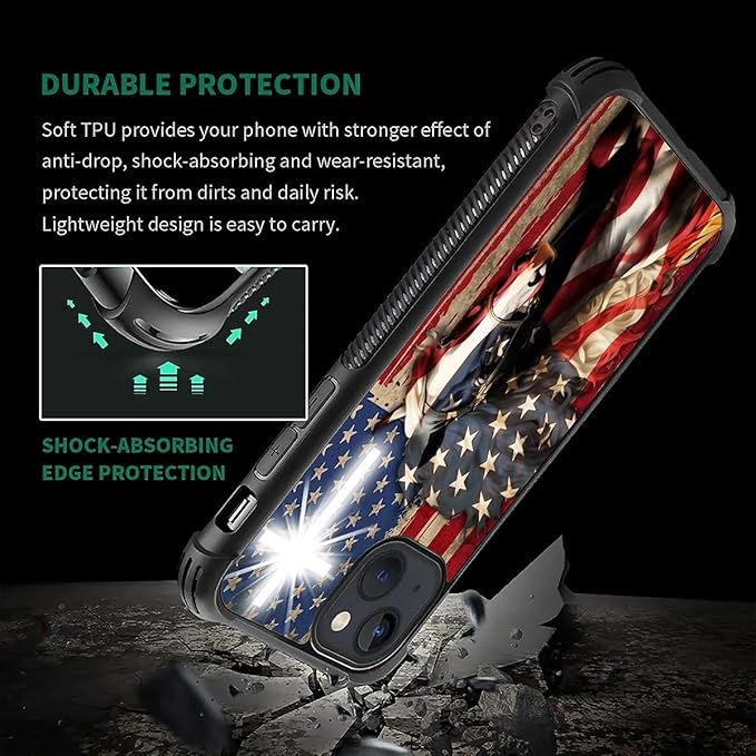 for iPhone 13 Case, Red American Flag Horse Cross Pattern Graphic Design Girl Boy Soft Silicone Hard Acrylic Shock Protection for iPhone 13