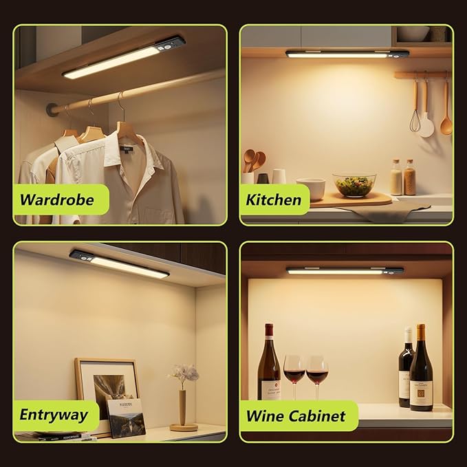 Mpotmiy 4 Pack 10" Under Cabinet Lights with Digital Display,52 LED Rechargeable Motion Sensor Light Indoor,3 Color Temperatures, Magnetic Dimmable Closet Lights, Under Counter Light for Kitchen