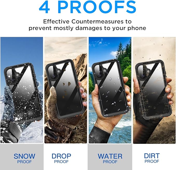AICase Compatible with iPhone 17 Case Waterproof, Clear Water Proof Built-in Screen Protector Shockproof Dustproof Snowproof Full Body Rugged Underwater Phone Case with Lanyard