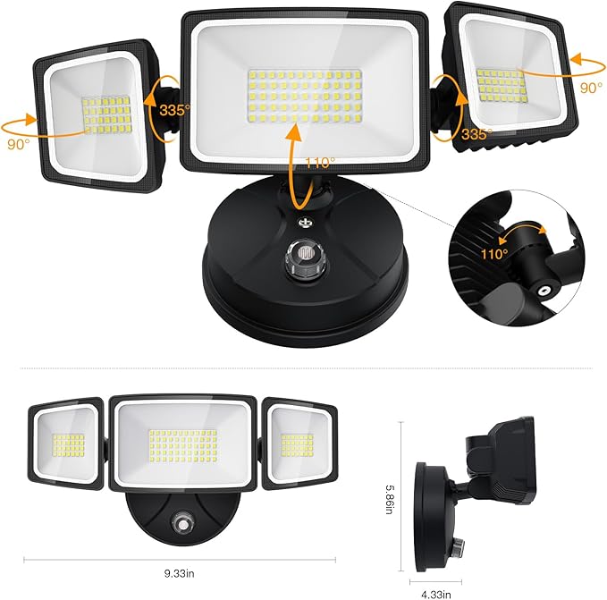 Onforu 70W Dusk to Dawn Outdoor Lighting,7000LM Black Flood Lights Outdoor,IP65 Waterproof Exterior Security LED Light,3 Adjustable Heads Photocell Light Fixture,6500K Floodlight for Garage,Patio,Yard