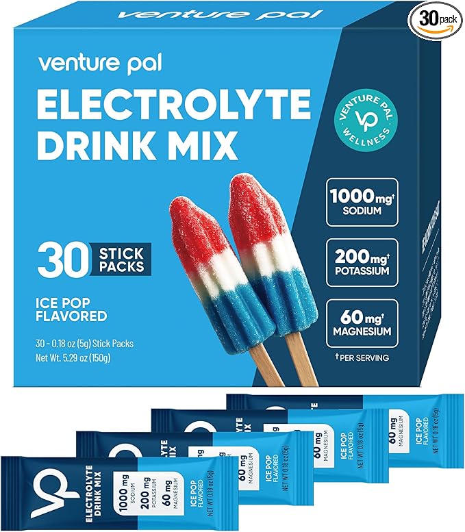 Venture Pal High Sodium Electrolyte Powder Packets | Sugar Free Hydration Drink Mix with Sodium, Potassium, Magnesium & Vitamins | Zero Calorie | Keto, Vegan & Paleo Friendly | 30 Sticks