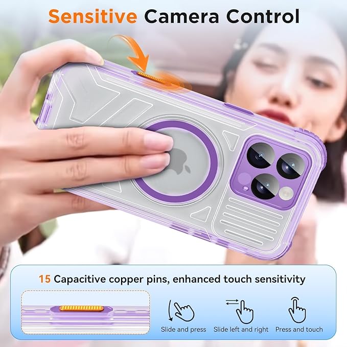 WIFORT for iPhone 16 Pro Waterproof Case, [IP68 Underwater] [Blue Light Filter Lens] [15FT Military Shockproof], Fit for Magsafe Full Body Magnetic Frosted Phone Case with Lanyard, 6.3" Purple