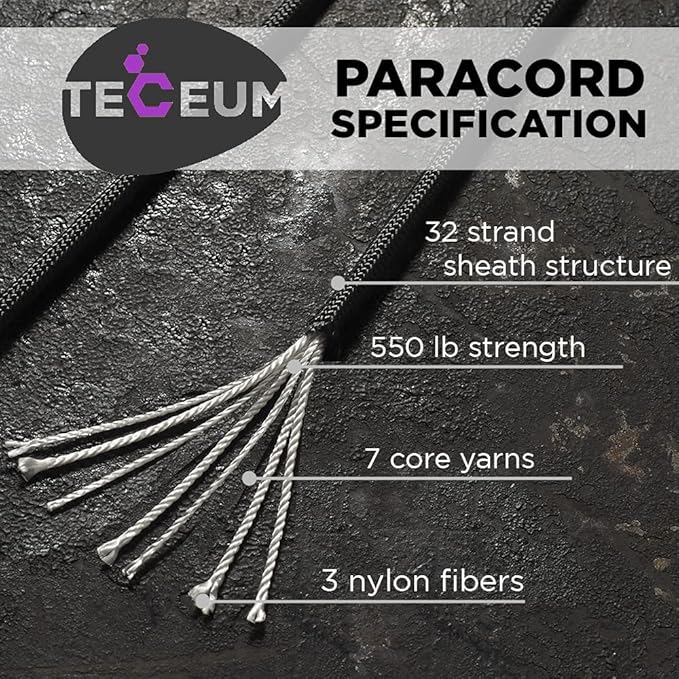 TECEUM Reflective Paracord Rope 1000 – 1000ft/200ft/100ft/50ft – 40+ Colors – Glow in The Dark – para Cord – Utility Rope for Survival, Hunting & Camping Gear – Nylon String, Camping Rope, Tent Cord