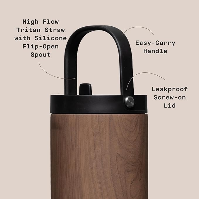 Corkcicle Go Cup XL - Leak-Proof Travel Tumbler - Triple Insulated Stainless Steel Water Bottle - Easy-Carry Handle - Summer Drinkware Gift - Keeps Drinks Ice Cold - 30 oz - Desert