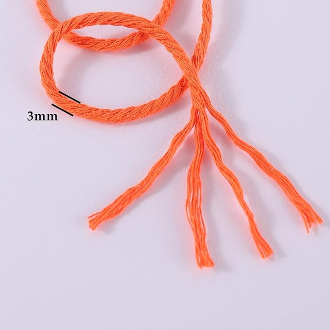 Orange Macrame Cord 3mm x 109 Yards, Colored Cotton Rope for Crafts, Wall Hanging, Plant Hangers, Decorative Projects