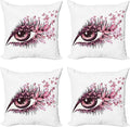 Ambesonne Butterflies Throw Pillow Cushion Case Pack of 4, Female Eye Eyelashes Mascara Stare Party Makeup Animal Print, Modern Accent Double-Sided Digital Printing, 18", Pink White